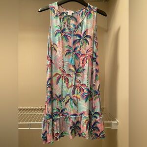 Stella Parker Tropical Multicolor Palm Tree Sleeveless Dress/Coverup Size L